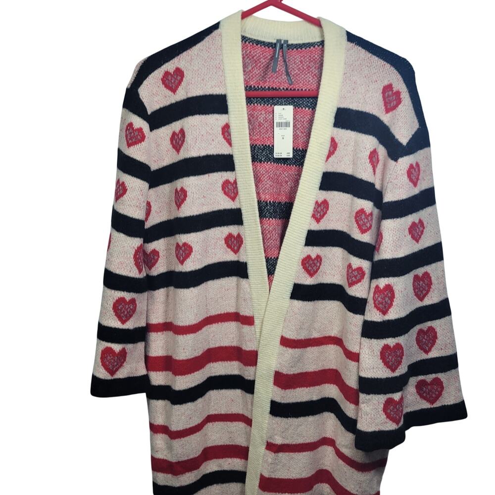 Anthropologie Oversized Cardigan Sweater Featuring a Heart Pattern Size M 41526 - Picture 2 of 8